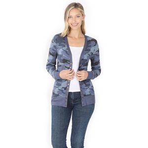 NWOT Zenana | Navy Camouflage Snap Button Cardigan | Small